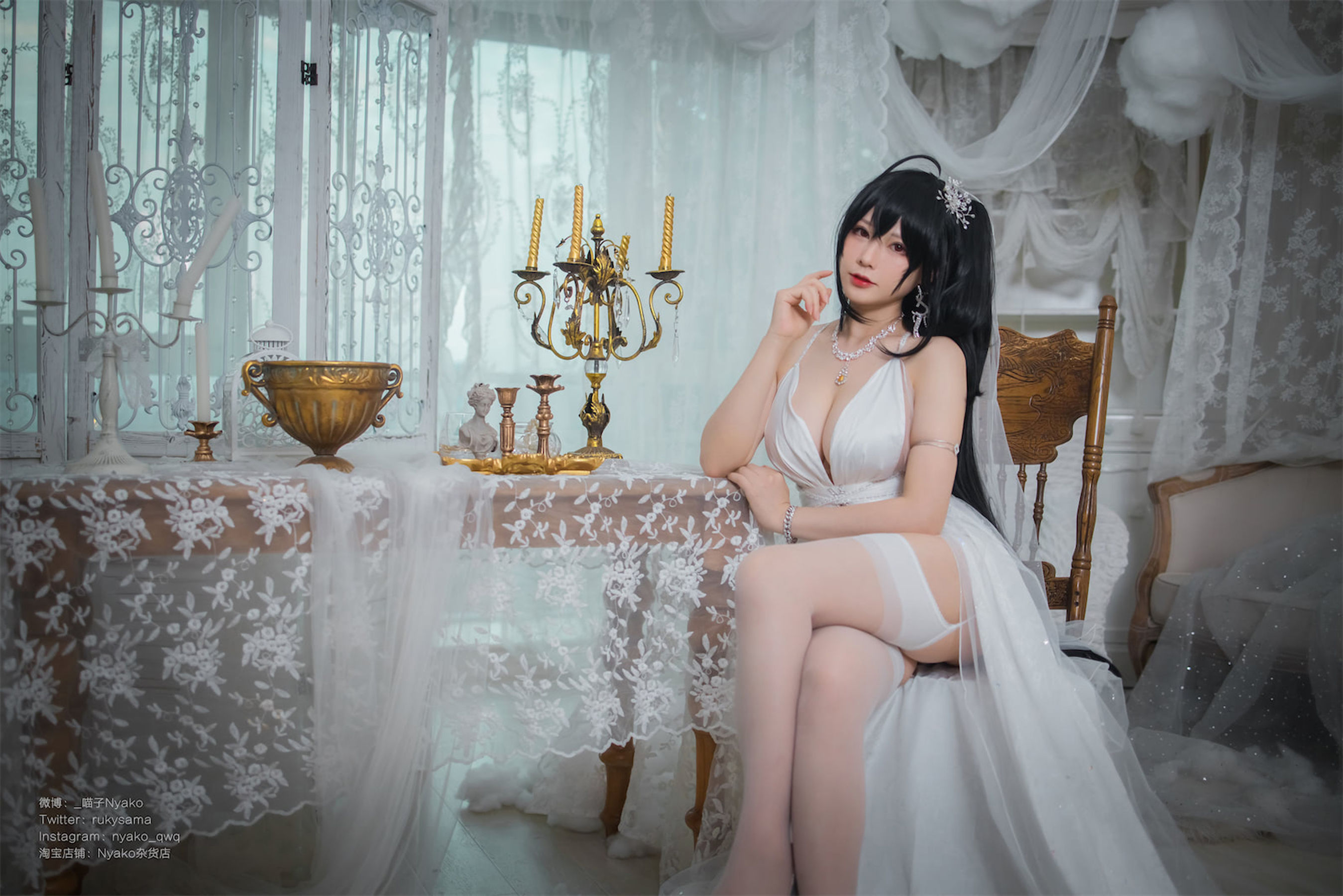 [福利COS] 萌妹子Nyako喵子 - 大凤纯白婚纱