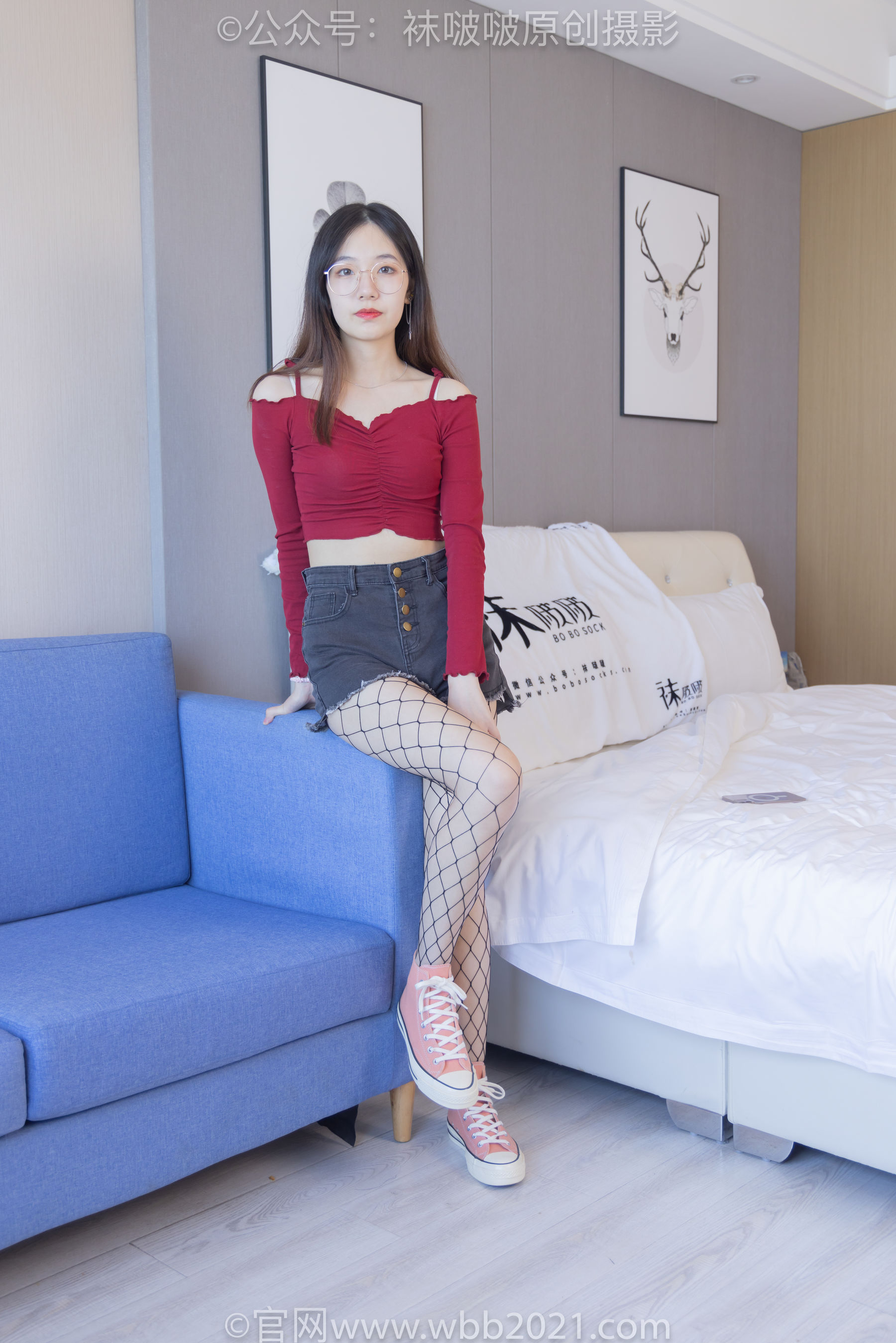 BoBoSocks袜啵啵 No.453 小甜豆 -帆布鞋、黑色渔网袜