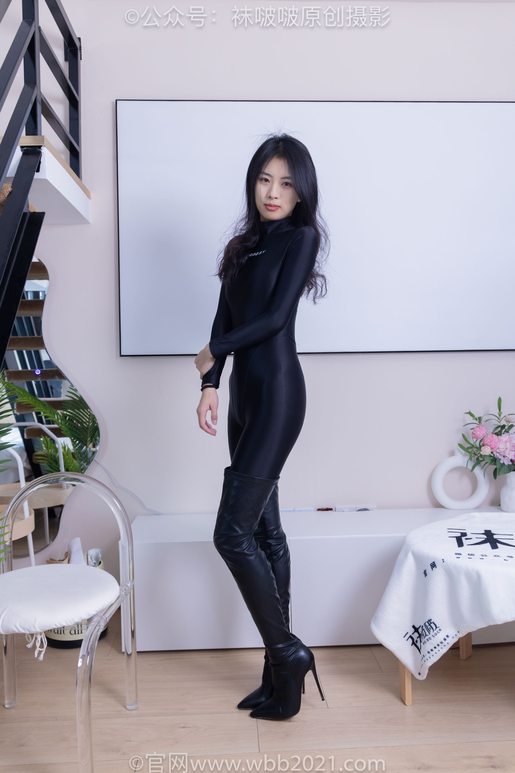 BoBoSocks袜啵啵 No.448 奶油 高跟长靴、肉丝、连体泳衣裤里丝