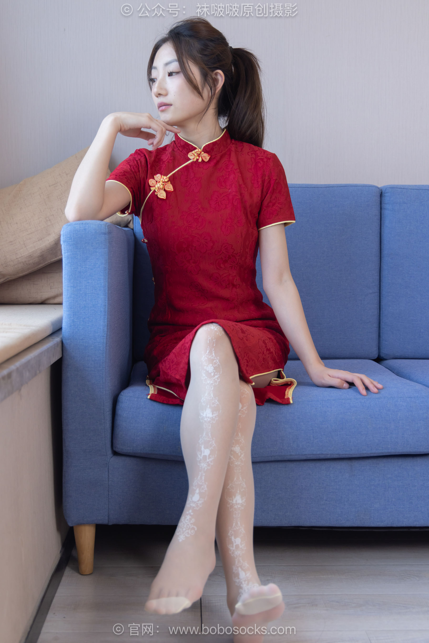 BoBoSocks袜啵啵 No.485 小沫 - 高跟鞋、高跟凉鞋、红丝、花纹白丝、短肉丝、新年旗袍