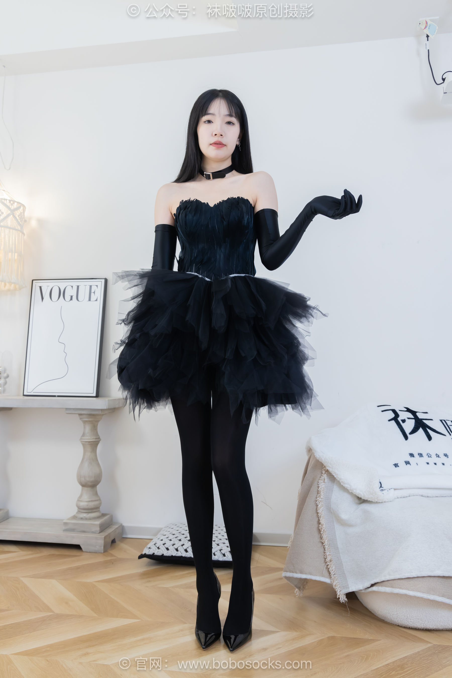 BoBoSocks袜啵啵 No.487 小甜豆 高跟鞋、油亮厚黑丝、黑色丝手套