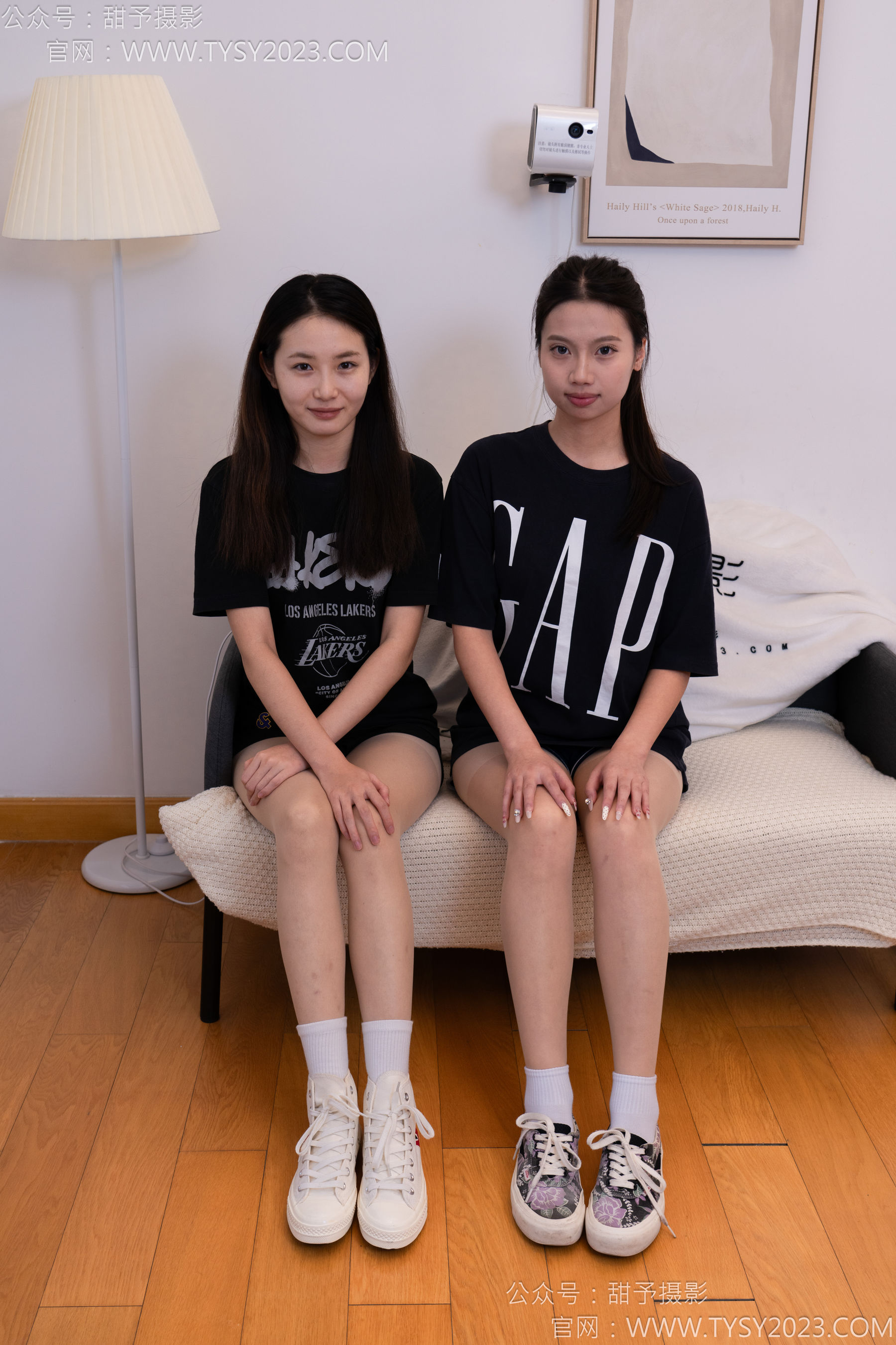 甜予摄影 No.140 思思&双人 - 板鞋、白棉袜、肉丝